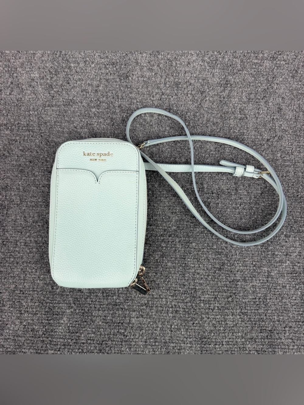 KATE SPADE Zeezee North South Phone Crossbody Light Blue Pebble Leather